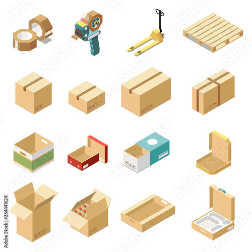 Cardboard Boxes Isometric Set