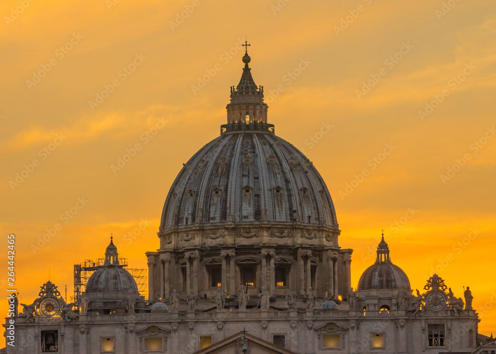 Orange Sunset Street Lights Saint Peter's Basilica Vatican Rome Italy