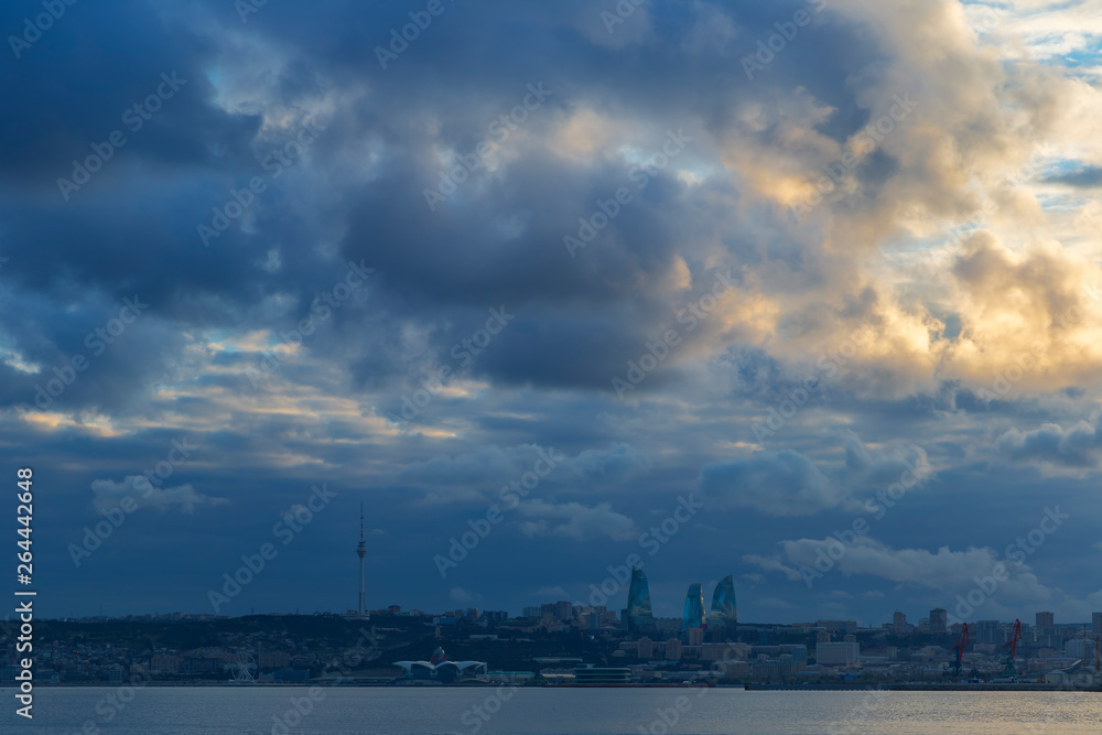 Cloudy sunset over Baku