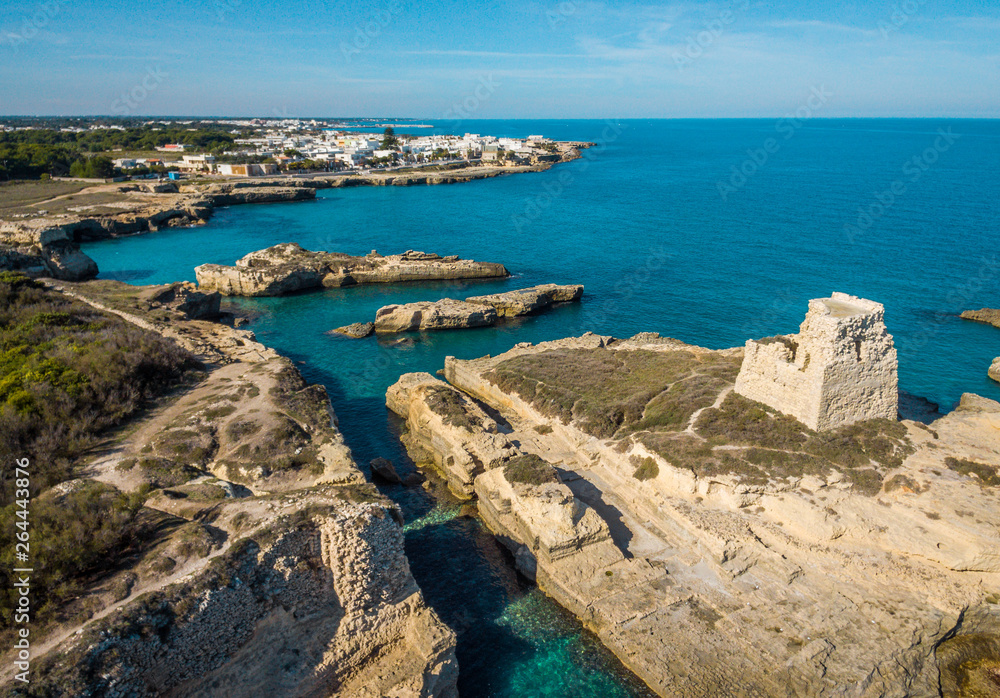Coastline near Roca Vecchia, province of Lecce, in the Salento region of Puglia, southern Italy.