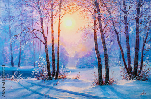 Winter forest with river