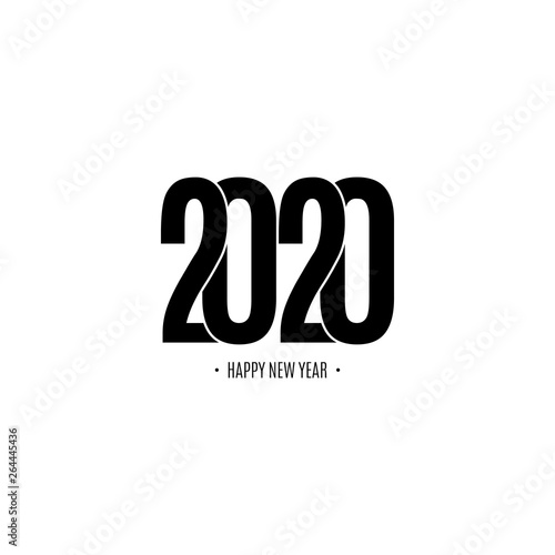 2020 happy new year symbol design. Vector illustration with black holiday label isolated on white background.