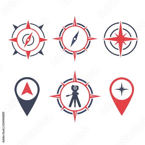 vector illustration survey land logo icon with location compass and camera