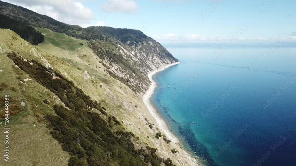 Mountains of New Zealand and ocean of Cable bay, South island Aerial View Mountains of New Zealand and ocean of Cable bay, South island Aerial View