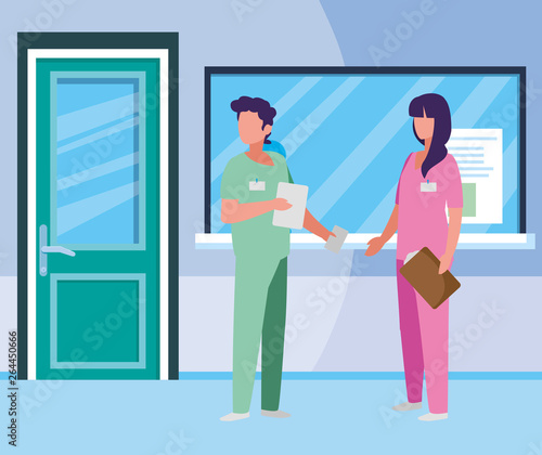 female medicine workers in hospital reception