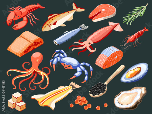 Fish Superfood Isometric Icons