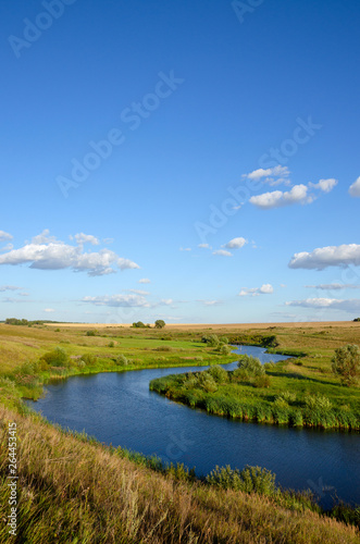 Summer landscape with bending river
