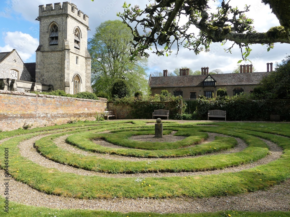 Fototapeta premium Labyrinth maze cut in turf, Chenies, Buckinghamshire, England, UK