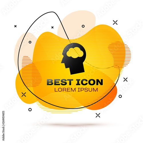 Black Head silhouette with cloud icon isolated on white background. Dreaming sign. Fluid color banner. Vector Illustration