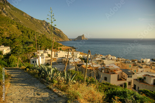 Panorama of Marettimo and its beautiful sea and the castle of Punta Troia, in the island of Marettimo in Egadi, Sicily.