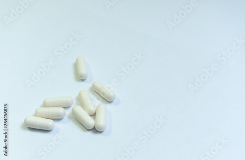 pharmaceutical preparation in capsule, pills. White background