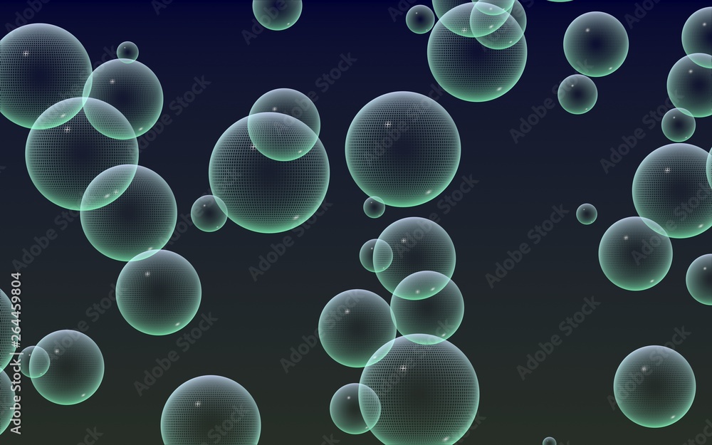 Dark background green mesh bubbles. Wallpaper, texture with bubble. 3D illustration Dark background green mesh bubbles. Wallpaper, texture with bubble. 3D illustration