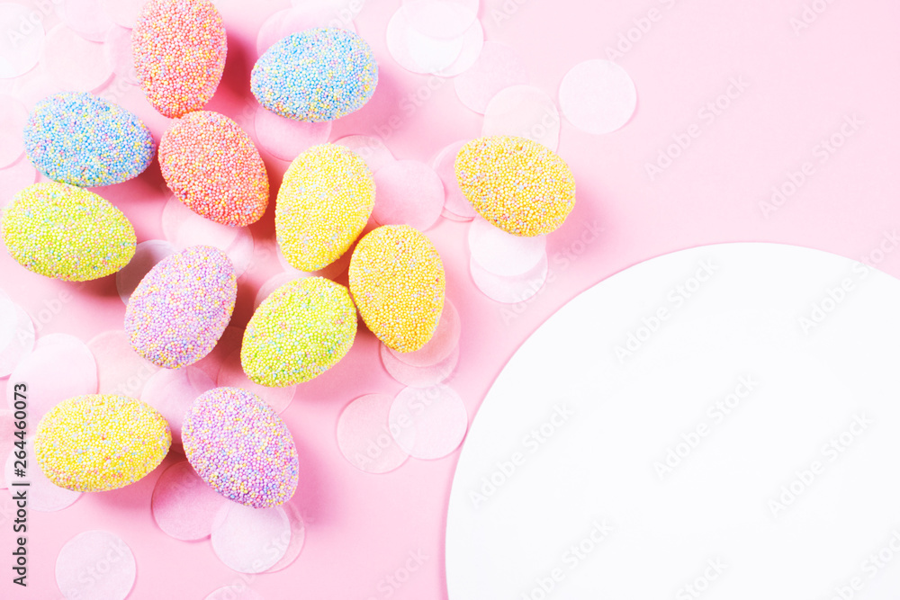 Colorful easter eggs on pink background. Colorful easter eggs on pink background.