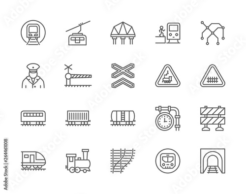 Set of Train and Railways Line Icons. Funicular, Subway Map, Locomotive and more