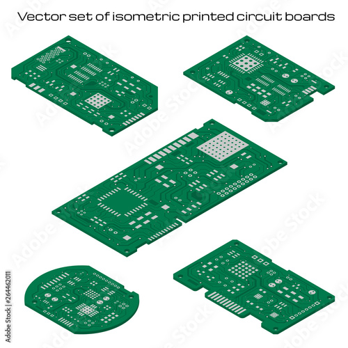 Vector set of isometric printed circuit boards
