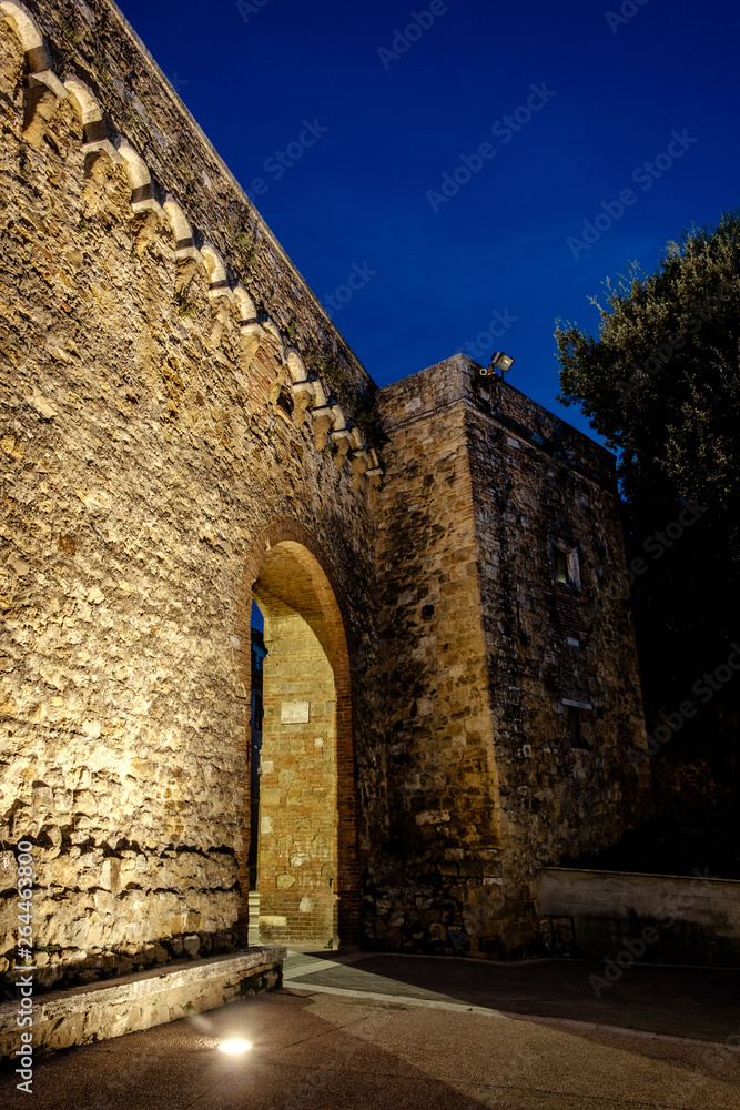 San Quirico dOrcia nightscape. Siena Province, Tuscany, Italy.
