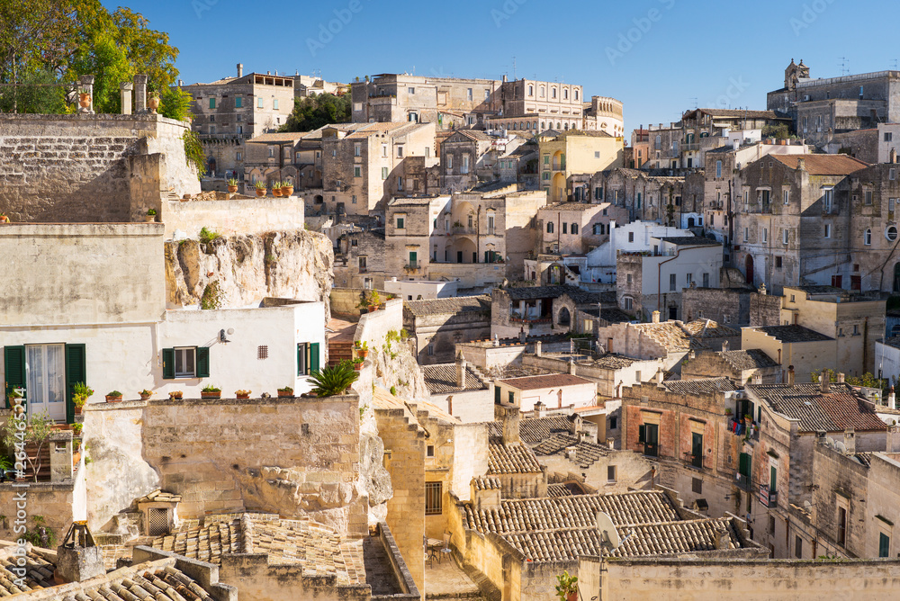 sunny day in medieval city Matera in Italy