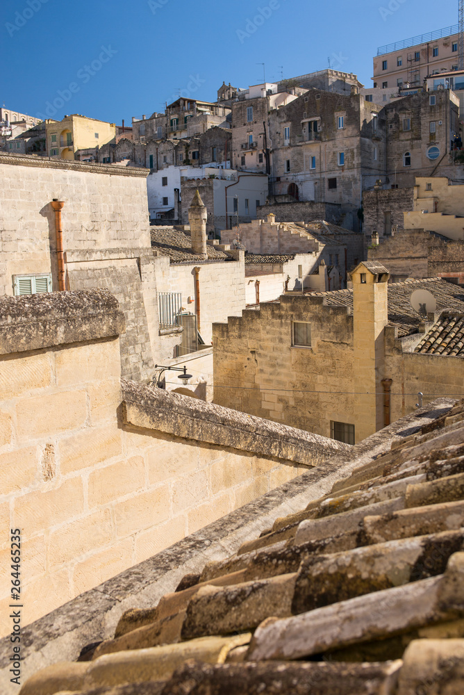 lines and texture of roofs in medieval city Matera in Italy