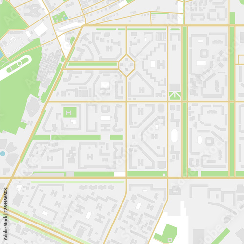 City map with streets, roads, houses and parks. Vector illustration.