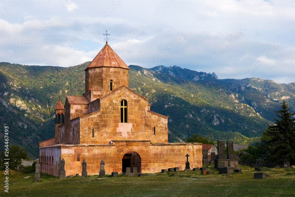 The curch of Odzun and old cemetery, village Odzun of Lori region of Armenia