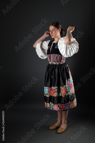 Slovak folklore. Slovakian folklore girl. Studio portrait.