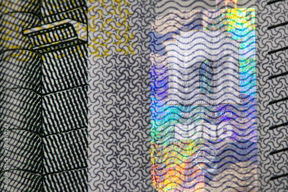 5 Euro Schein mit Hologramm, Geldschein Währung Detail, Hintergrund 5 Euro Schein mit Hologramm, Geldschein Währung Detail, Hintergrund