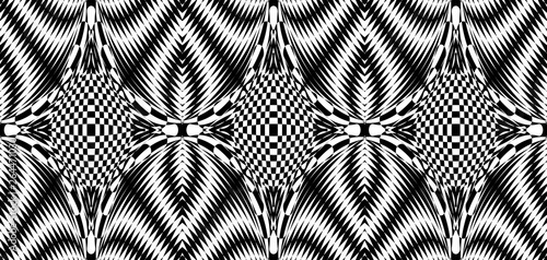 Seamless pattern with hypnotic trance texture. Black and white glitched background. Op art monochrome abstraction. Psychedelic trippy art.