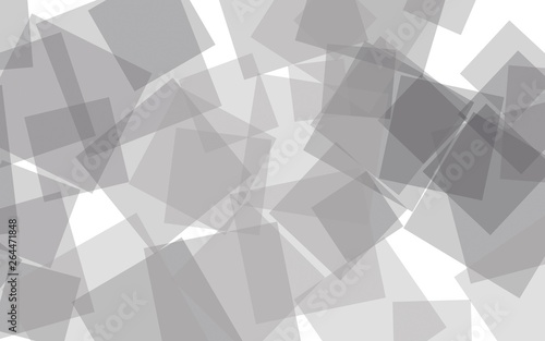Gray translucent squares on white background. Gray tones. 3D illustration