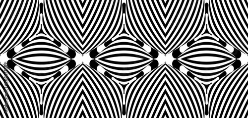Seamless pattern with hypnotic trance texture. Abstract black and white striped background. Op art monochrome abstraction. Psychedelic trippy art.
