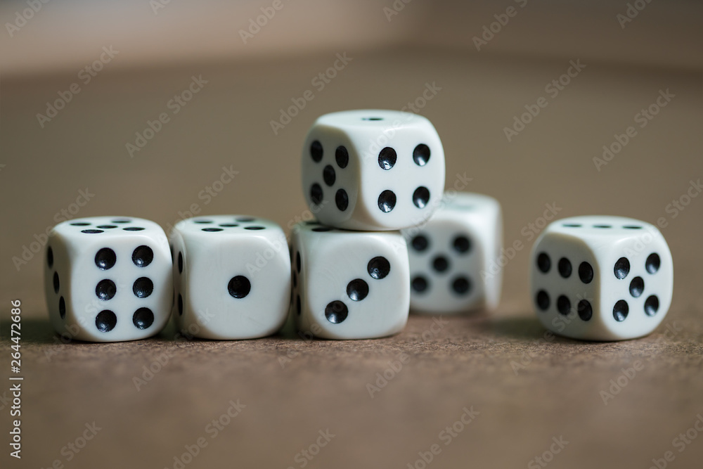 Close up macro photo of many dice on board Close up macro photo of many dice on board