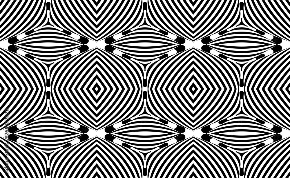Seamless pattern with hypnotic trance texture. Abstract black and white striped background. Op art monochrome abstraction. Psychedelic trippy art. Seamless pattern with hypnotic trance texture. Abstract black and white striped background. Op art monochrome abstraction. Psychedelic trippy art.