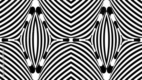 Seamless pattern with hypnotic trance texture. Abstract black and white striped background. Op art monochrome abstraction. Psychedelic trippy art.