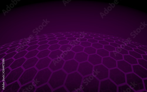 Multilayer sphere of honeycombs, purple on a dark background, social network, computer network, technology, global network. 3D illustration © Plastic man