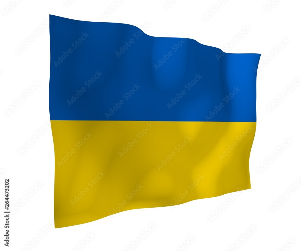The flag of Ukraine on a white background. National flag and state ensign. Blue and yellow bicolour. 3D illustration waving flag The flag of Ukraine on a white background. National flag and state ensign. Blue and yellow bicolour. 3D illustration waving flag