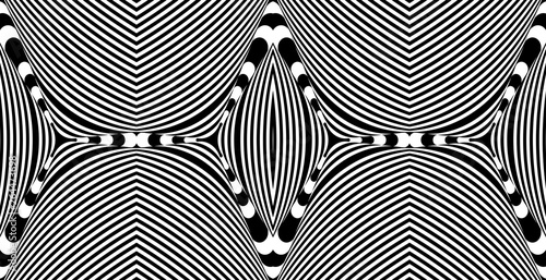 Seamless pattern with hypnotic trance texture. Abstract black and white striped background. Op art monochrome abstraction. Psychedelic trippy art.
