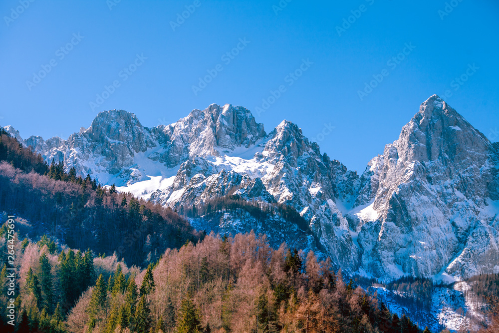 Obraz premium Snowy mountain peak. Triglav National Park (Triglavski Narodni Park), Slovenia, Europe