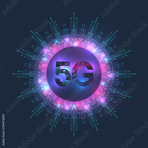 5G network wireless systems and internet vector illustration. Communication network. Business concept banner. Artificial Intelligence and Machine Learning Concept Banner