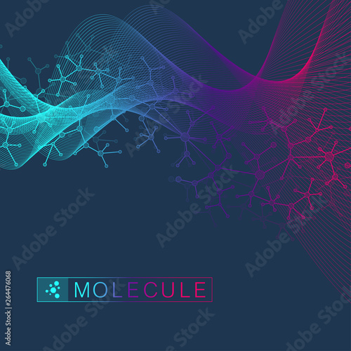 Big Genomic Data Visualization. DNA helix, DNA strand, DNA Test. Molecule or atom, neurons. Abstract structure for Science or medical background, banner