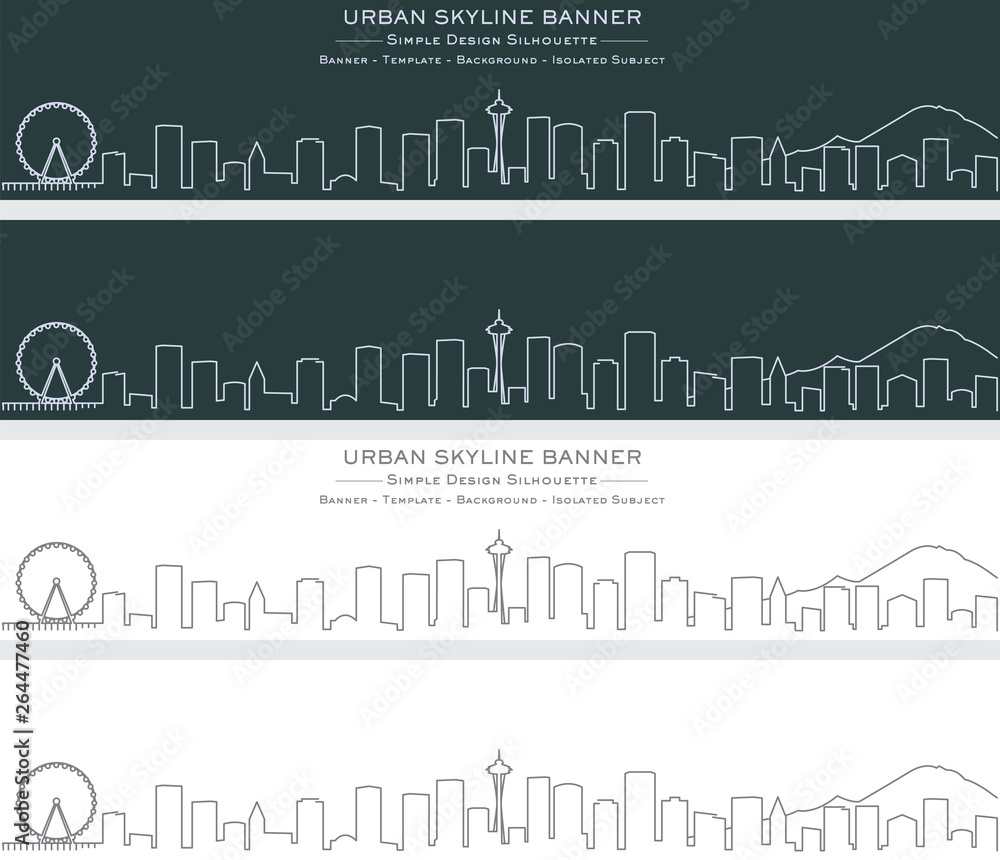 Obraz premium Seattle Single Line Skyline Banner