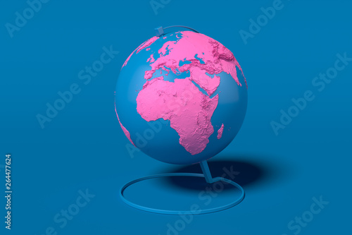 Earth globe with pink continents isolated on blue background. 3d rendering. map provided by NASA