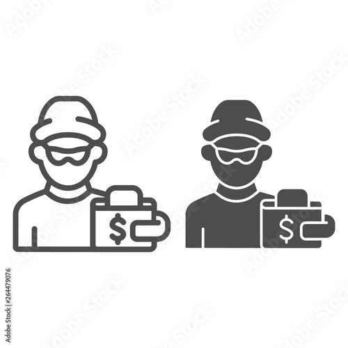 Thief and wallet line and glyph icon. Crime vector illustration isolated on white. Theft and wallet outline style design, designed for web and app. Eps 10.