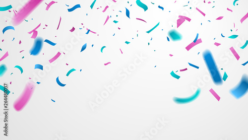Colorful confetti isolated on white background. Falling festive confetti with motion blur. Celebration backdrop for your design. Vector illustration.