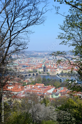 Panoramic view of Prague from Petrin Hill in spring