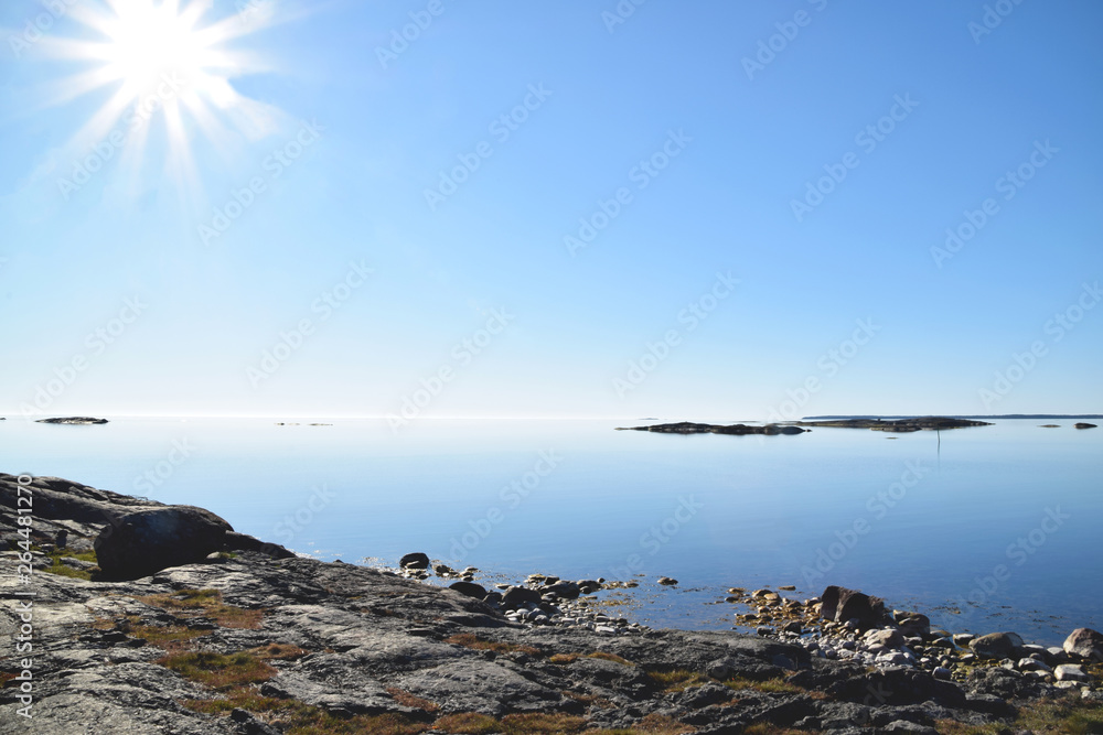Beautiful morning in the Swedish archipelago with no people or boats around