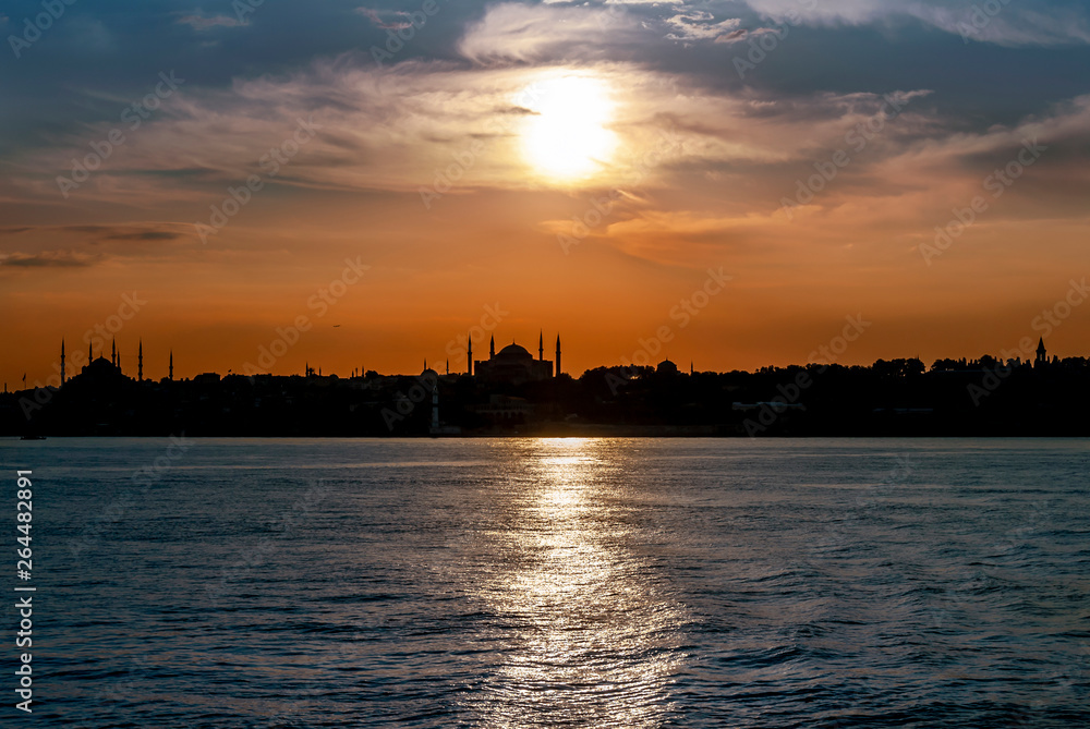 Istanbul, Turkey, 11 June 2007: Silhouette of Istanbul at Sunset