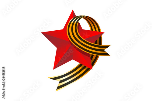 Red star and Saint George ribbon form nine. Symbol of victory Soviet Union over Nazi Germany in World War II. Victory Day May 9. Vector illustration