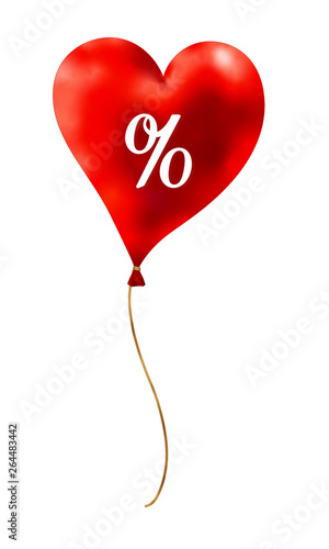 Roter Herzluftballon mit Prozente