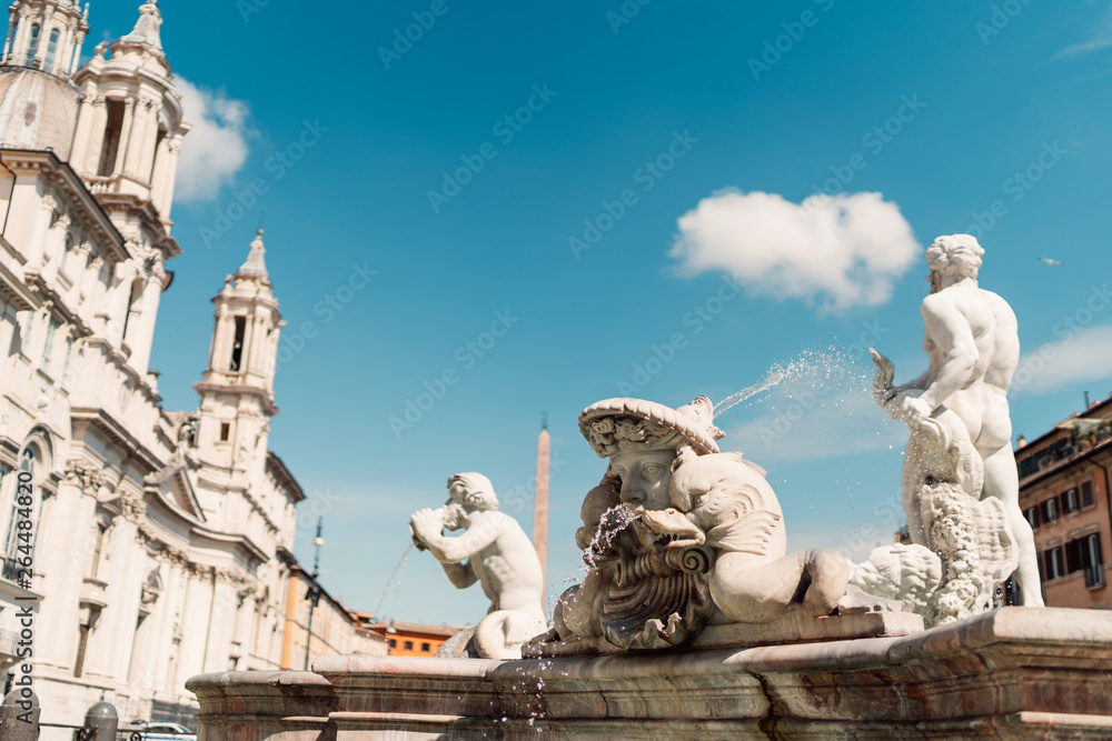 Fontana del Moro and Sant'Agnese in Agone church at Piazza Navona, Rome, Italy
