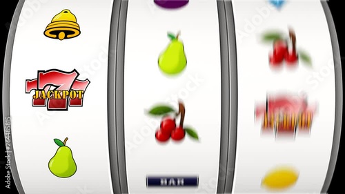 3D render of a slot machine hitting a triple 7 jackpot - motion blur