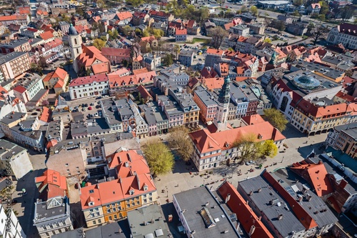 Aerial drone view on town hall and city main square Zielona Gora